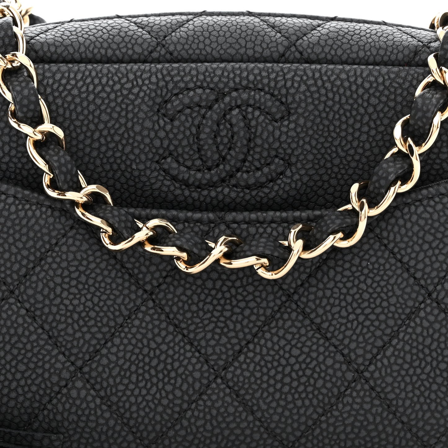 Iridescent Caviar Quilted Mini Coco Tassel Camera Case Black