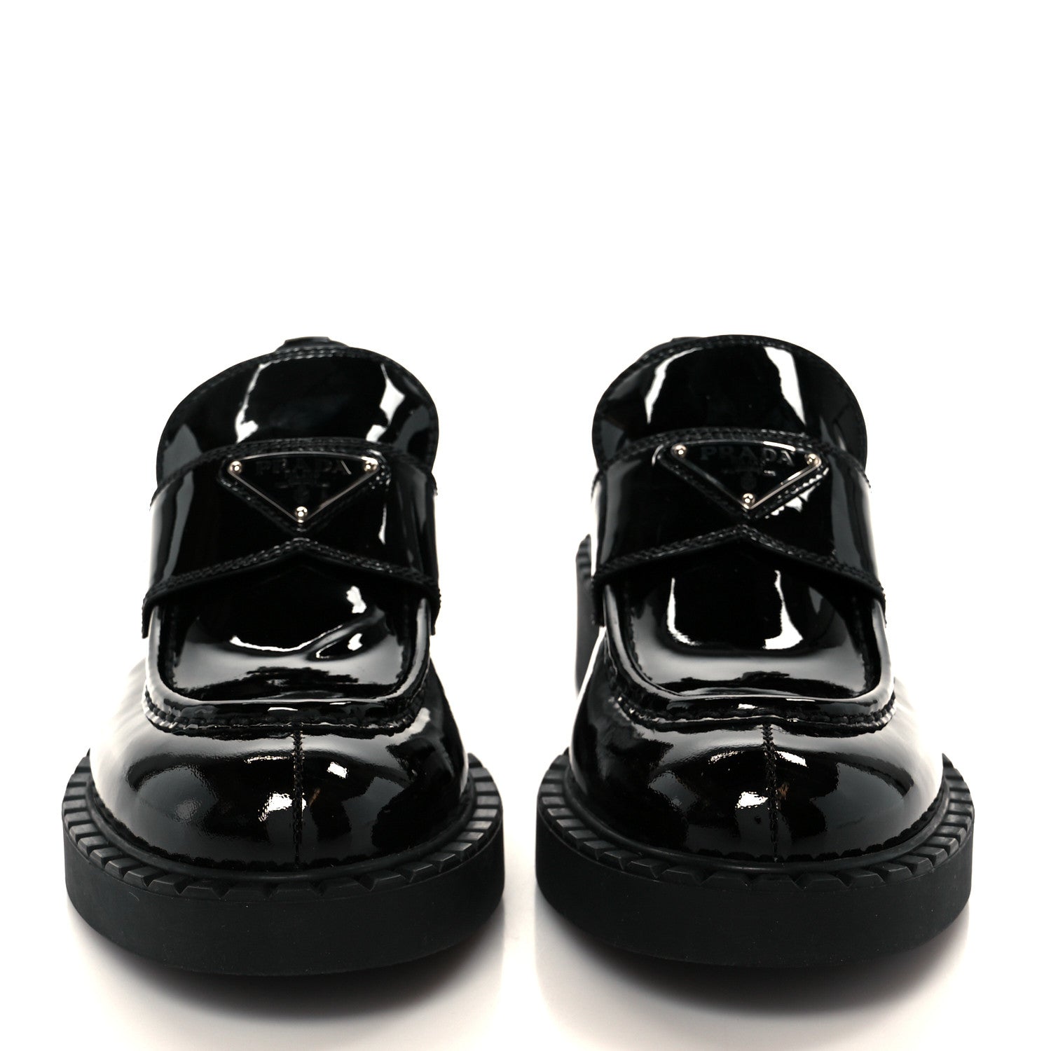 Prada Vernice Metal Triangle Logo 50mm Loafers 39.5 Black 3 of 9
