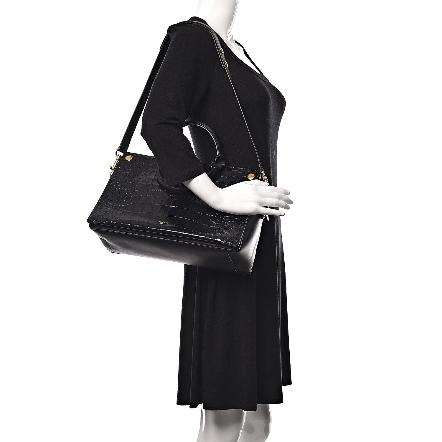 Mulberry Calfskin Crocodile Embossed Small Classic Stud Tote Black 2 of 11
