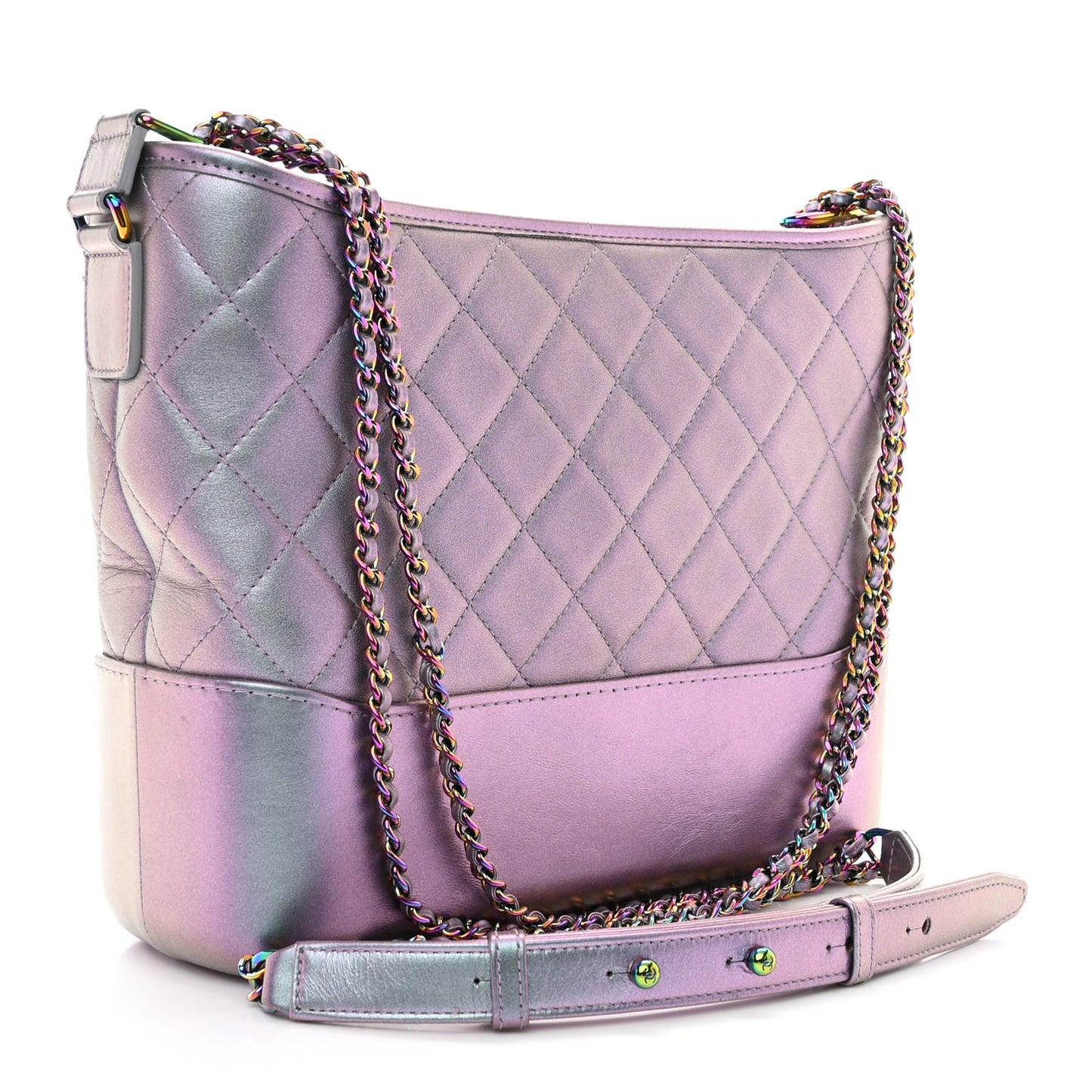 Iridescent Lambskin Calfskin Quilted Medium Gabrielle Hobo Light Purple