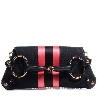 Gucci Monogram Horsebit Web Clutch Black 1 of 7