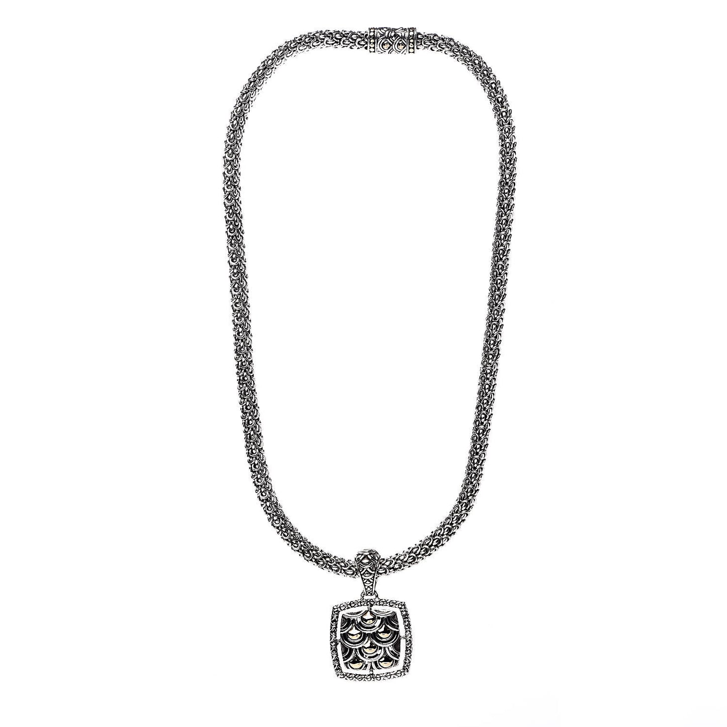 Sterling Silver 18K Yellow Gold Naga Square Pendant Necklace