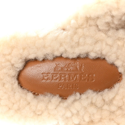 Hermes Suede Goatskin Woolskin Womens Oz Mules 37 Naturel 6 of 8