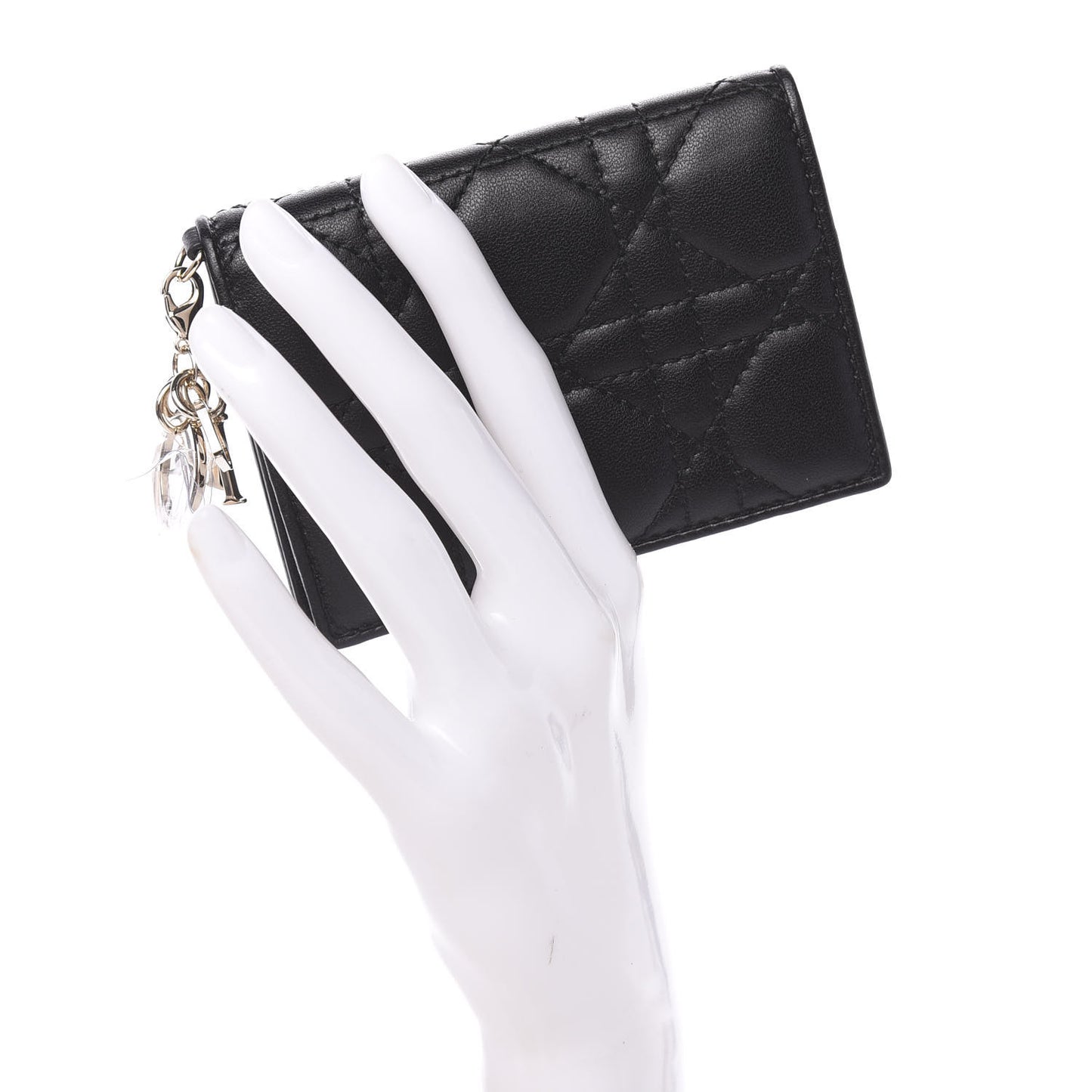 Lambskin Cannage Small Lady Dior Flap Card Holder Black