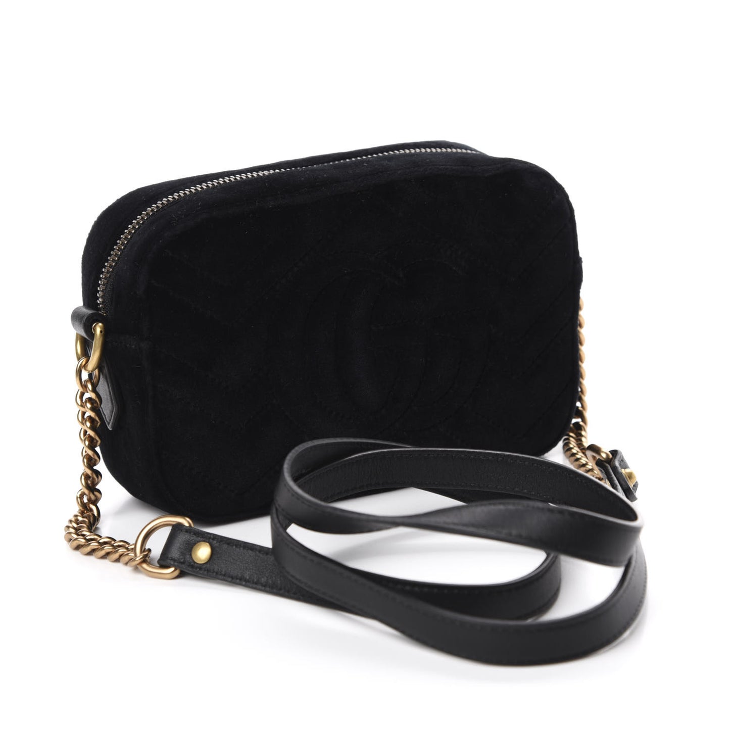 Velvet Matelasse Marquise Crystals Mini GG Marmont Chain Shoulder Bag Black