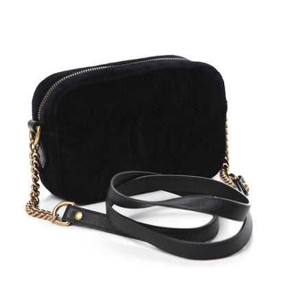 Gucci Velvet Matelasse Marquise Crystals Mini GG Marmont Chain Shoulder Bag Black 3 of 10