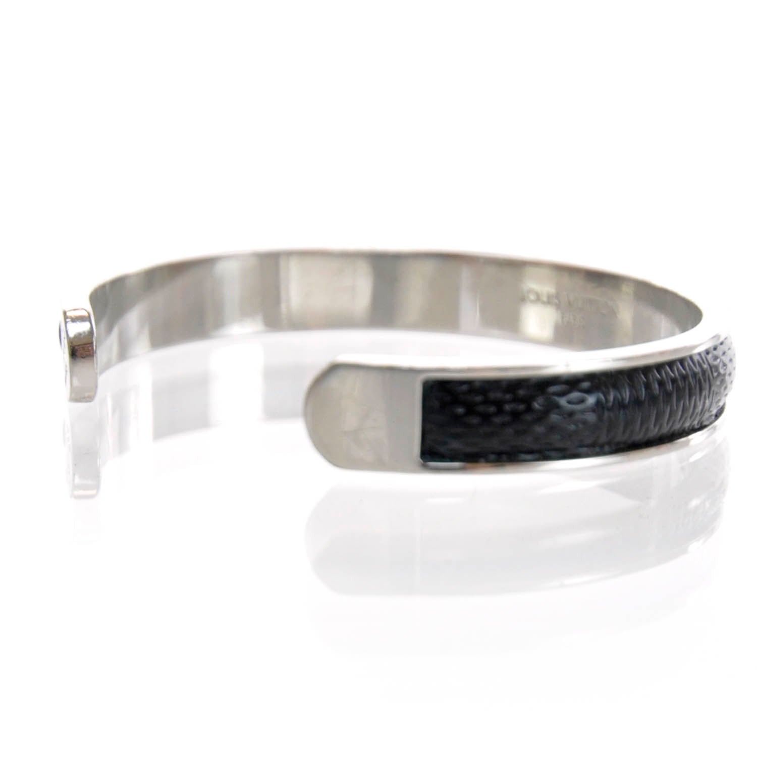 Louis Vuitton Mens Damier Embossed Leather and Palladium Soho Bracelet Black 5 of 6