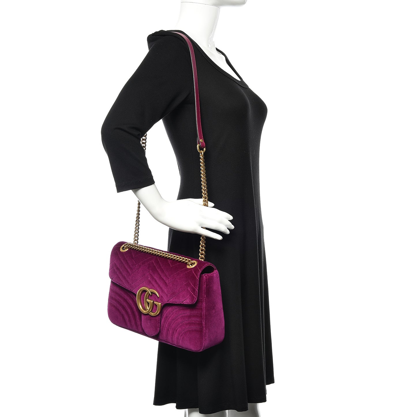 Velvet Matelasse Medium GG Marmont Shoulder Bag Fuchsia Violet Cyclamen