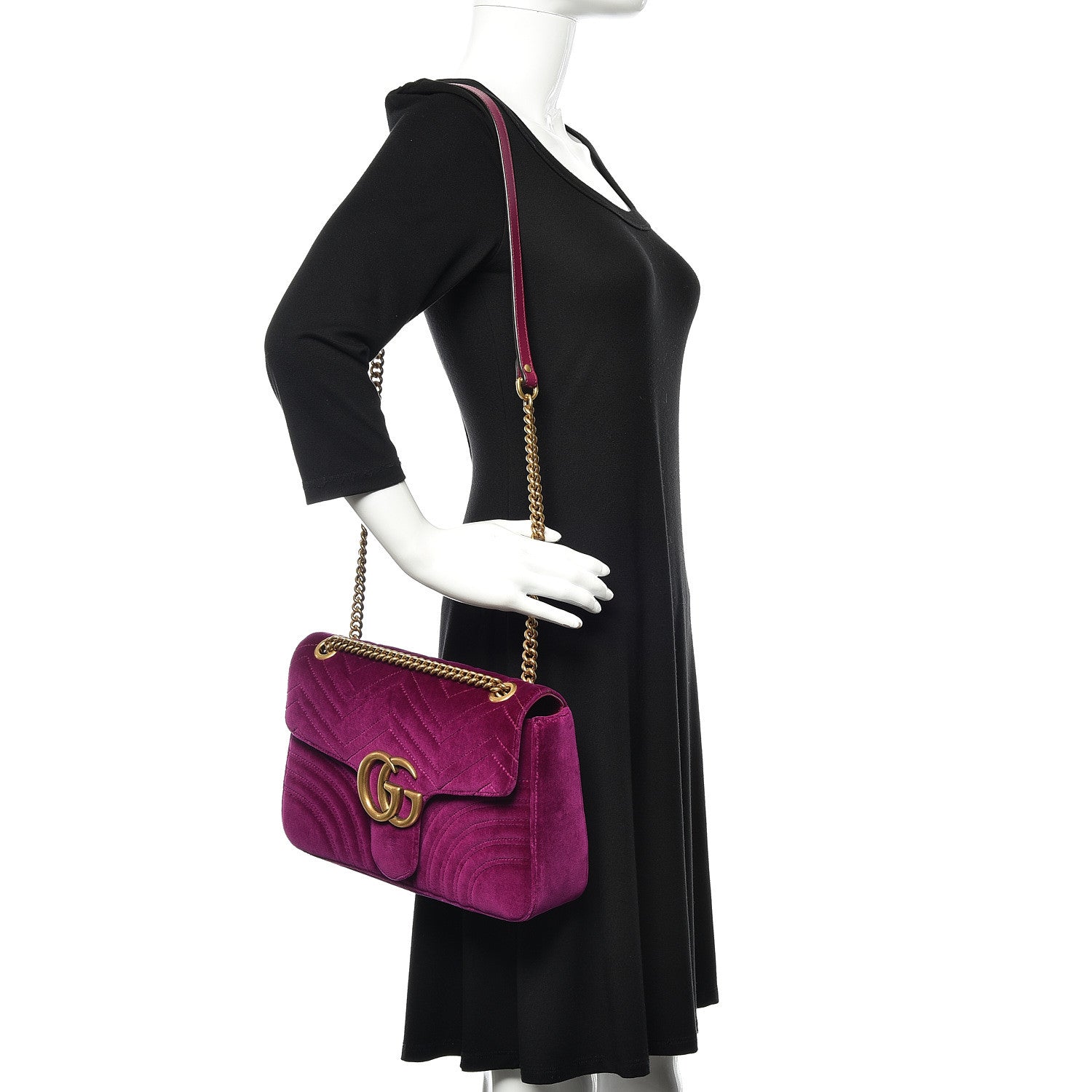 Gucci Velvet Matelasse Medium GG Marmont Shoulder Bag Fuchsia Violet Cyclamen 2 of 13