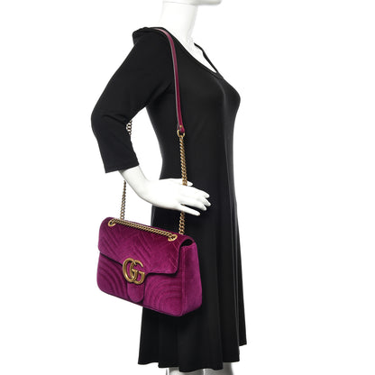 Gucci Velvet Matelasse Medium GG Marmont Shoulder Bag Fuchsia Violet Cyclamen 2 of 13