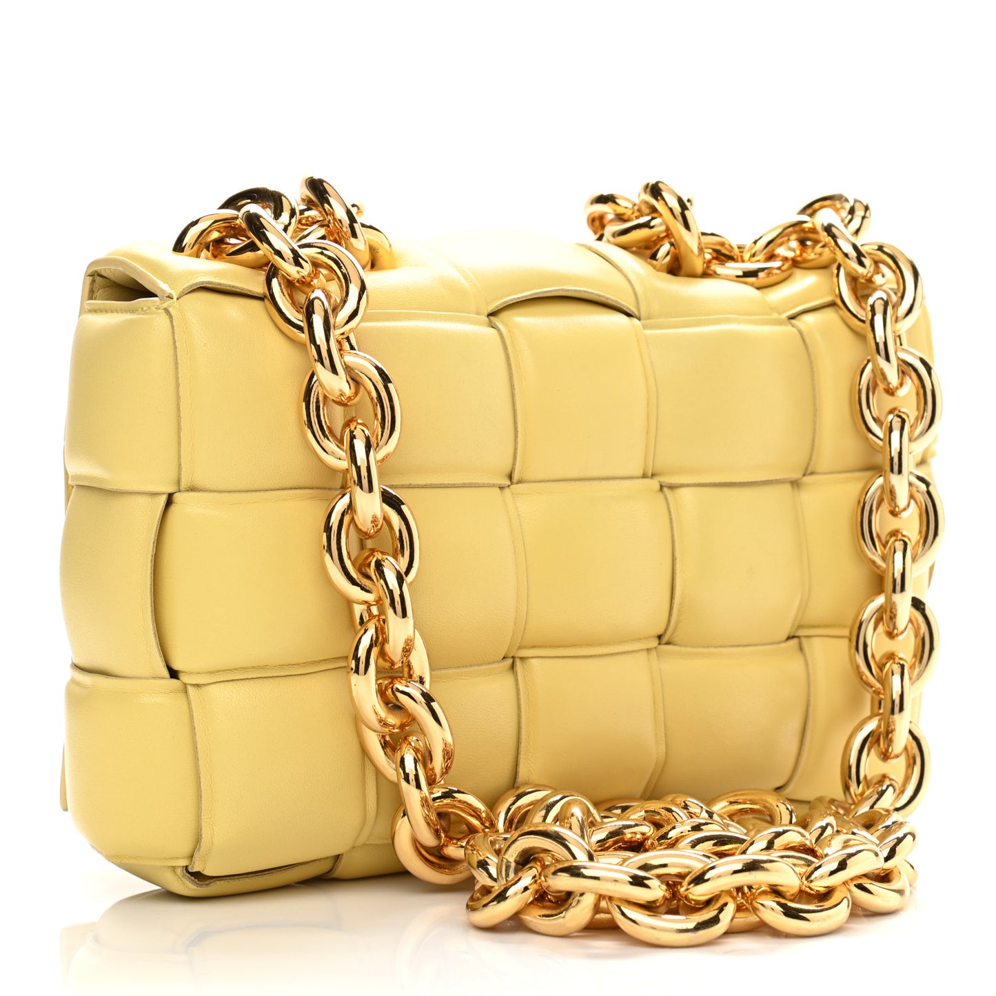 Lambskin Maxi Intreccio Padded Chain Cassette Crossbody Bag Butter