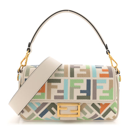 Fendi Canvas Vitello Seta FF Multicolor Embroidered Baguette Grezzo Multicolor Latte 1 of 13