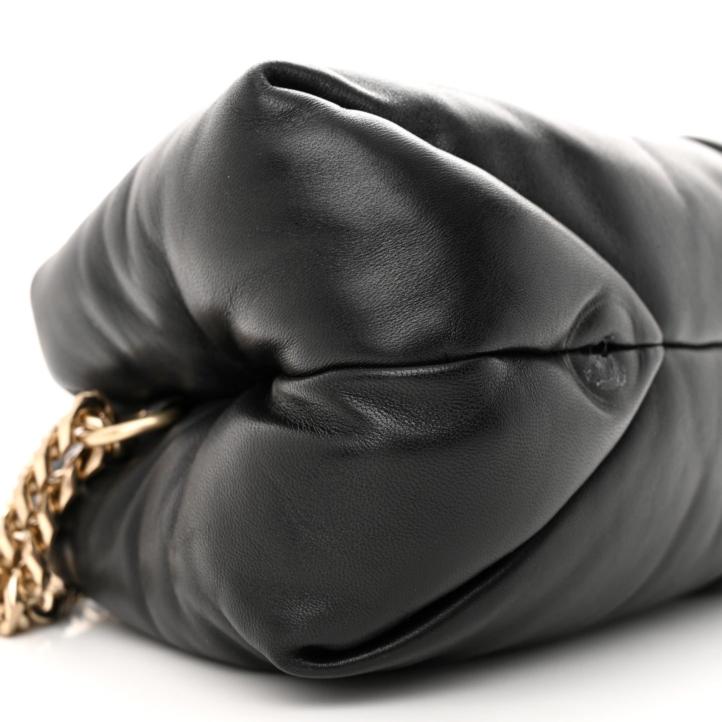 Lambskin Small Puffy Tobo Chain Shoulder Bag Black