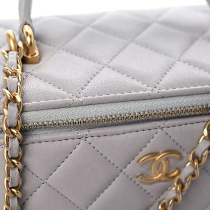 Chanel Lambskin Quilted Small Top Handle Vanity Case With Chain Light Grey 14 of 15