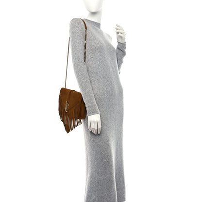 Saint Laurent Suede Fringe Medium Monogram Satchel Light Ocre 2 of 8