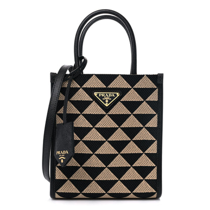 Prada Jacquard Saffiano Triangolo Symbole Embroidered Micro Tote Black Corda 1 of 7
