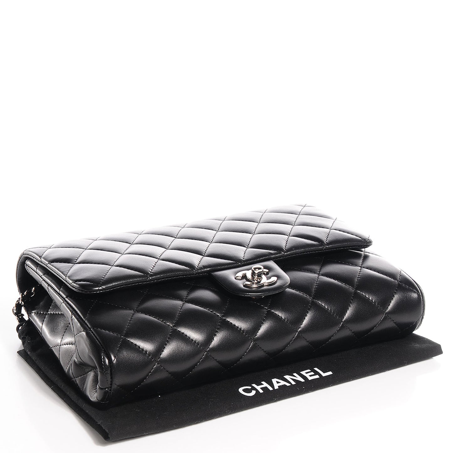 Lambskin Quilted Clutch With Chain Flap Black