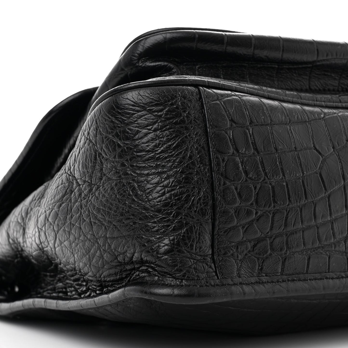 Crocodile Embossed Lambskin Monogram Medium Niki Chain Satchel Black