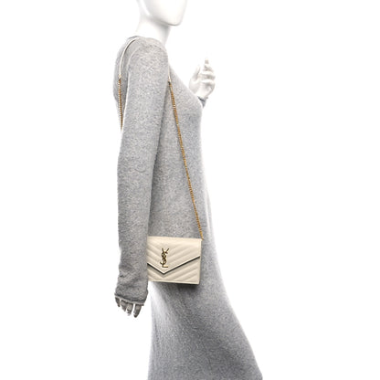 Saint Laurent Grain De Poudre Matelasse Chevron Monogram Envelope Chain Wallet Crema Soft 2 of 10