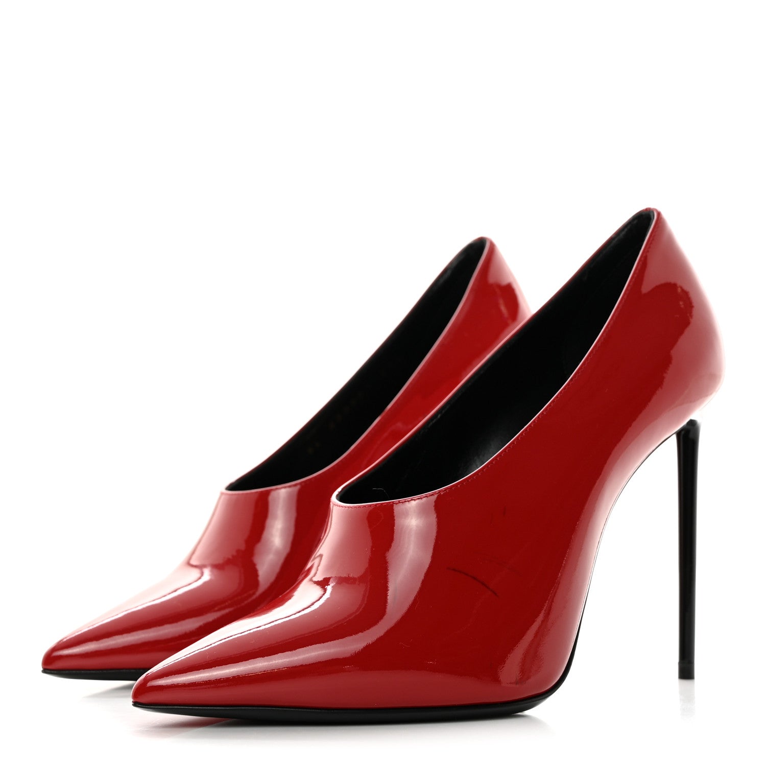 Saint Laurent Patent Calfskin Teddy High Vamp 105 Pumps 37.5 Red 3 of 9