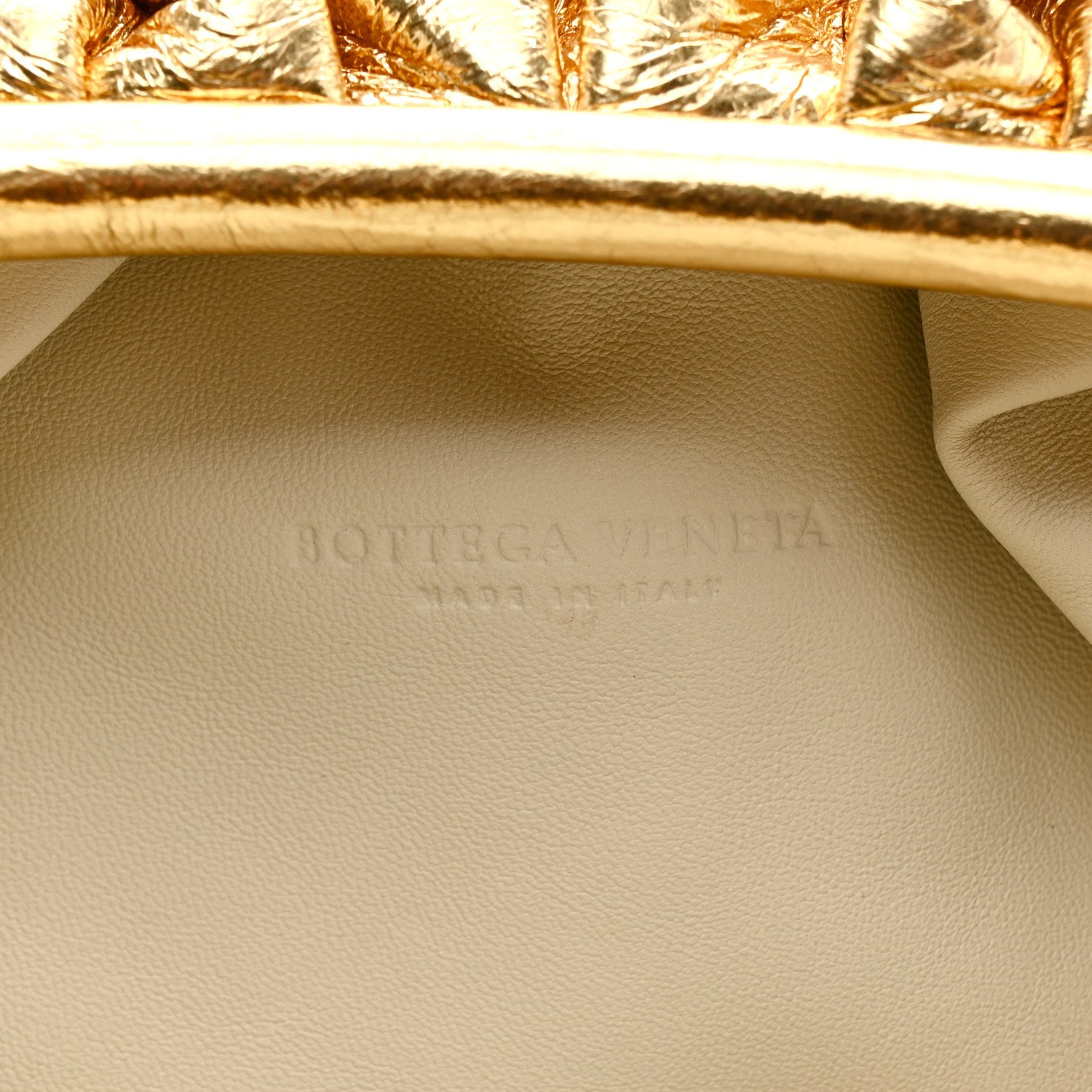 Bottega Veneta Metallic Crinkled Lambskin The Pouch Oversized Clutch Oro 6 of 11
