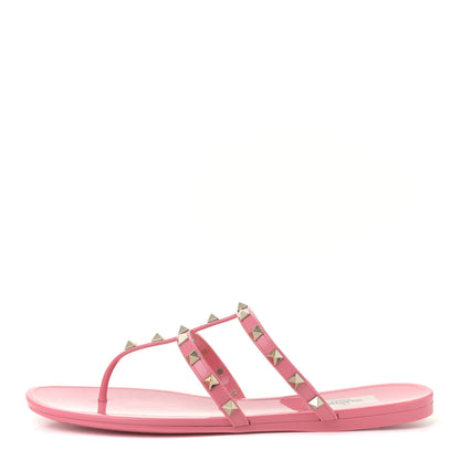 Valentino Garavani PVC Jelly Rockstud Caged Flat Thong Sandals 41 Sweet Pink 1 of 5