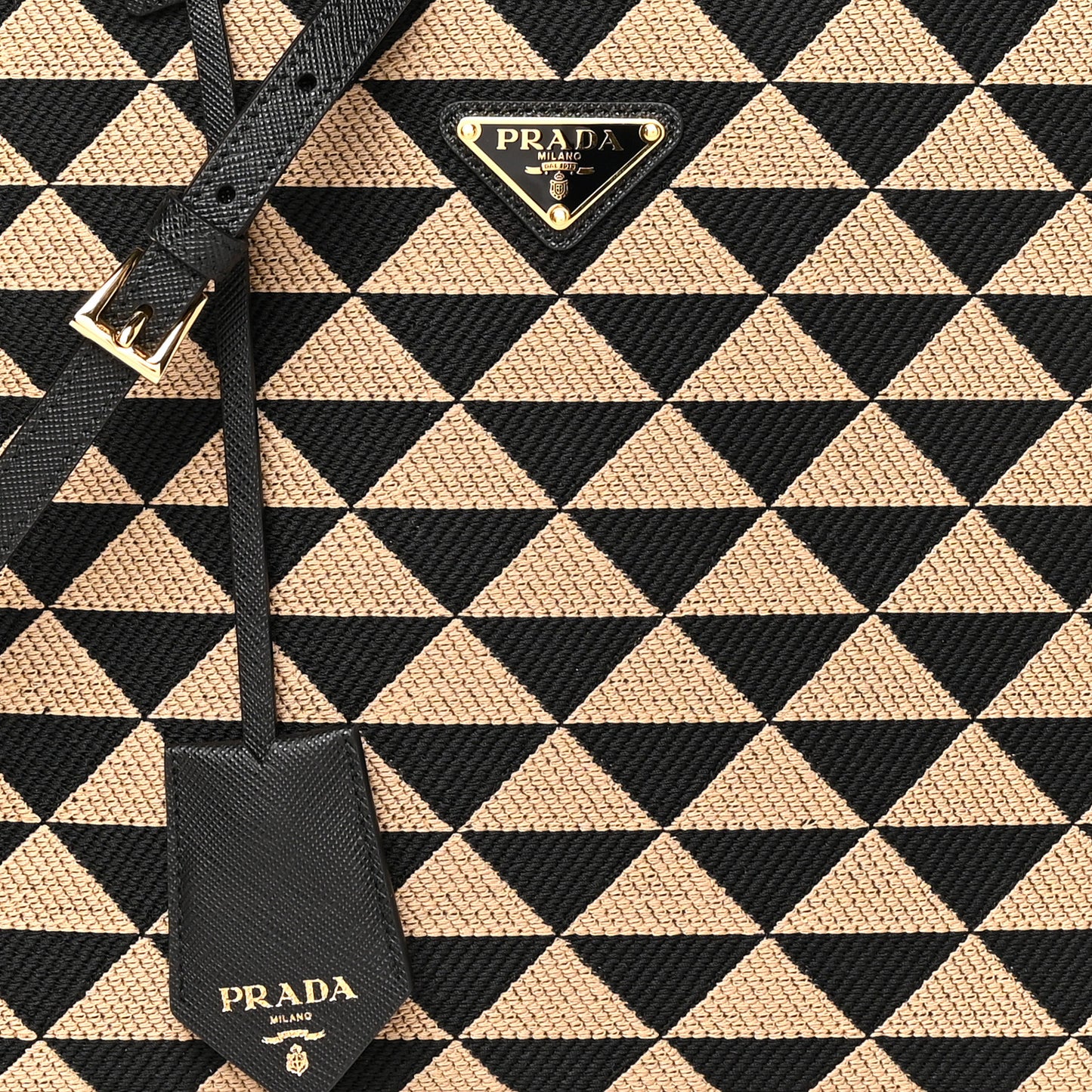 Jacquard Saffiano Triangolo Symbole Embroidered Small Tote Black Corda