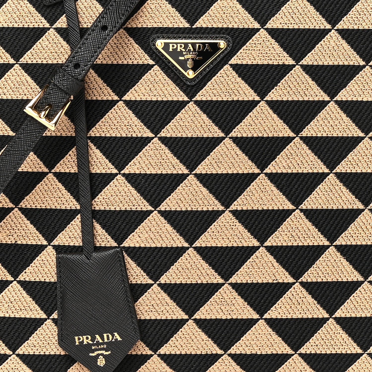 Prada Jacquard Saffiano Triangolo Symbole Embroidered Small Tote Black Corda 7 of 9