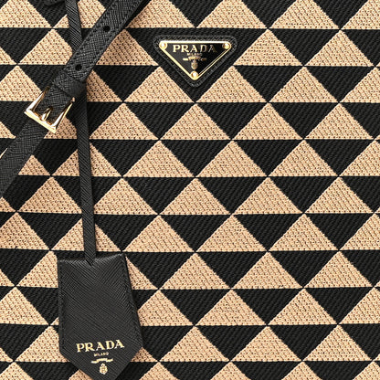 Prada Jacquard Saffiano Triangolo Symbole Embroidered Small Tote Black Corda 7 of 9