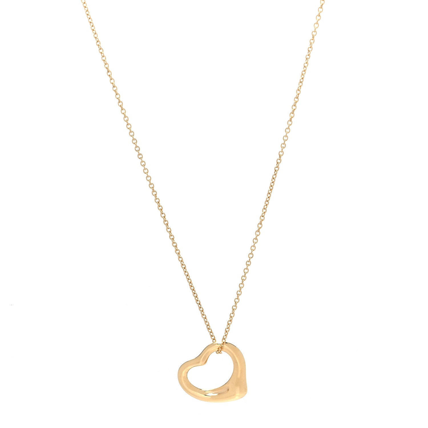 Tiffany 18K Yellow Gold 16mm Elsa Peretti Open Heart Pendant Necklace 1 of 4