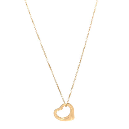 Tiffany 18K Yellow Gold 16mm Elsa Peretti Open Heart Pendant Necklace 1 of 4