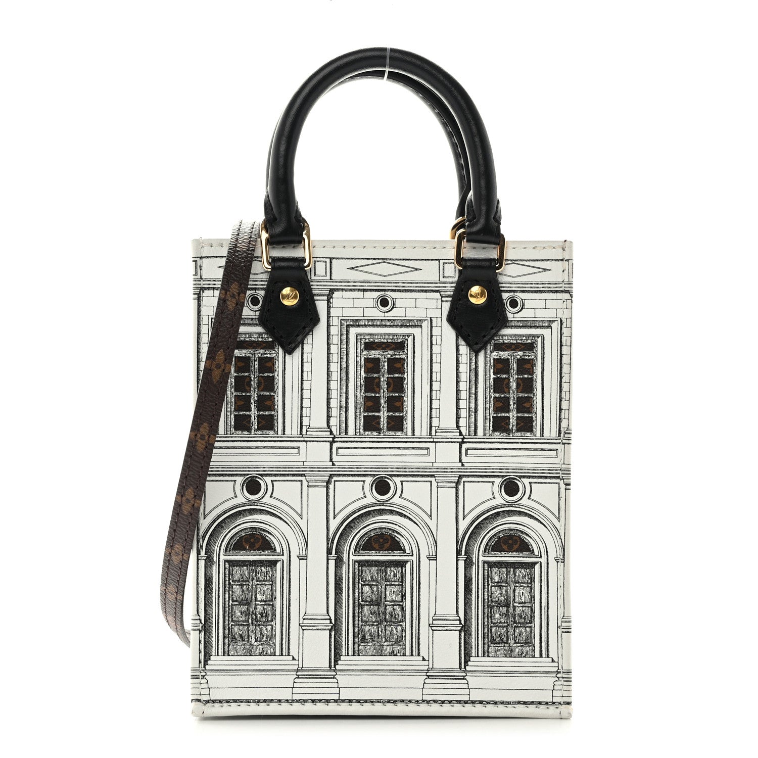 Louis Vuitton X FORNASETTI Calfskin Architettura Petit Sac Plat Black White 1 of 10