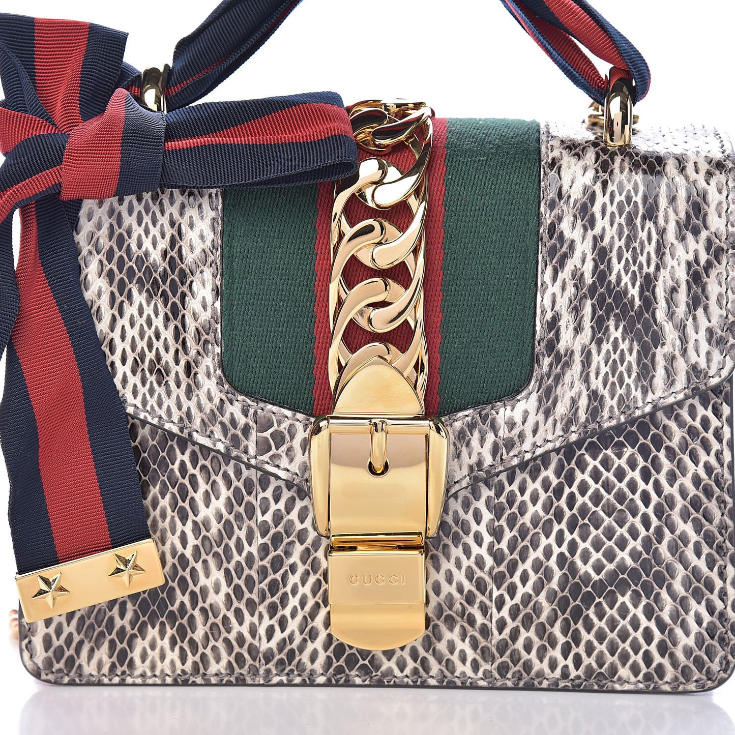 Snakeskin Mini Sylvie Chain Shoulder Bag Grey