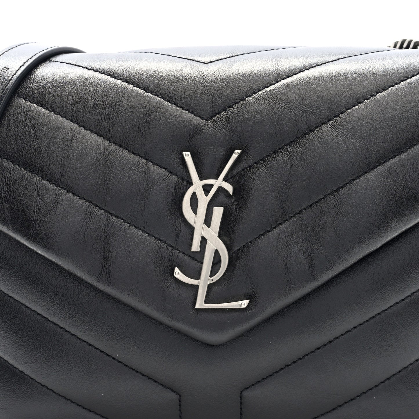 Calfskin Y Quilted Monogram Small Loulou Chain Satchel Black