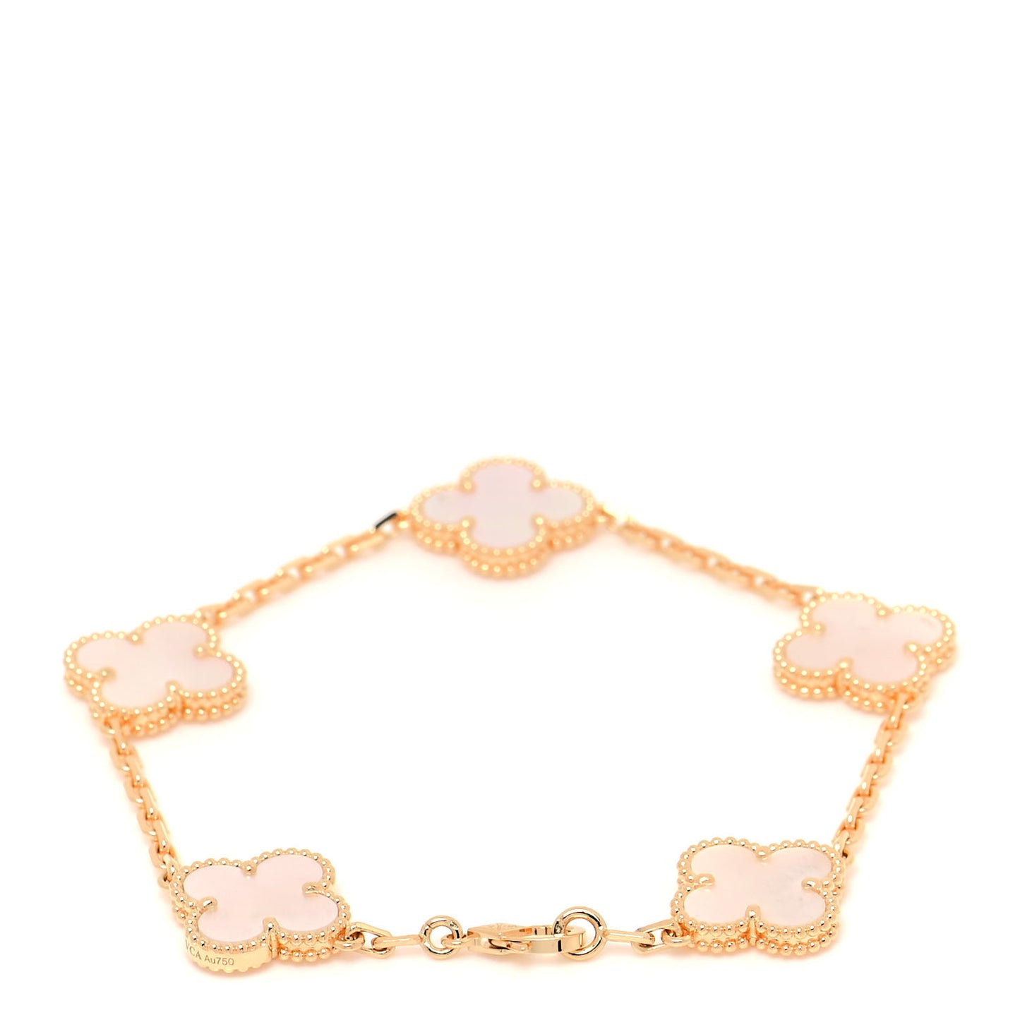 18K Yellow Gold Mother of Pearl 5 Motifs Vintage Alhambra Bracelet
