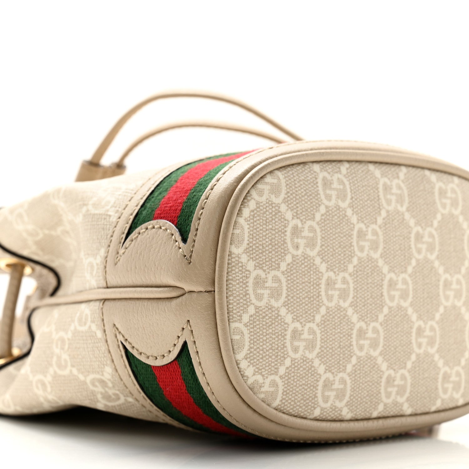 Gucci GG Supreme Monogram Textured Calfskin Web Mini Ophidia Bucket Bag Beige Mystic White Oatmeal 9 of 10