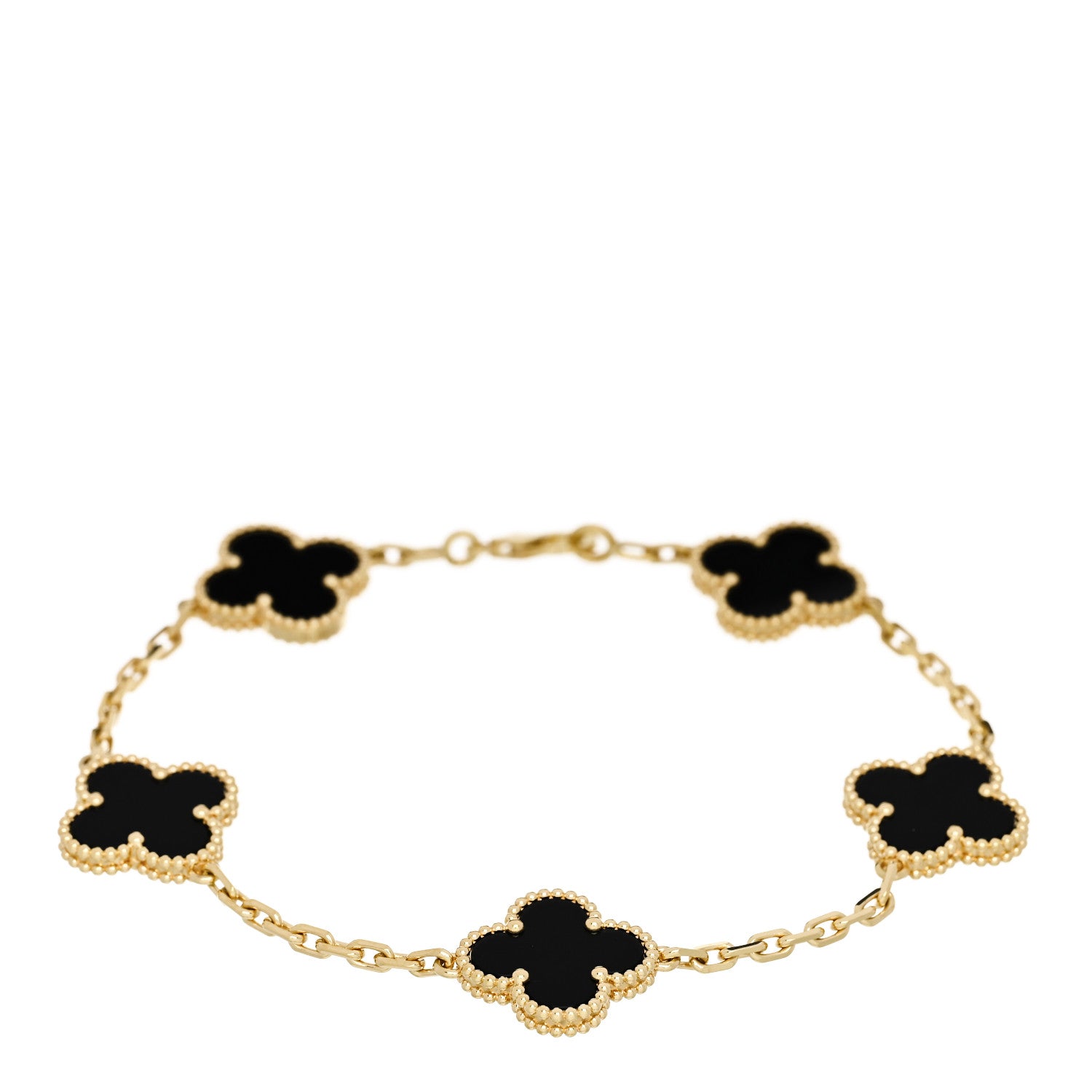 Van Cleef & Arpels 18K Yellow Gold Black Onyx 5 Motifs Vintage Alhambra Bracelet 1 of 5