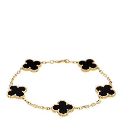 Van Cleef & Arpels 18K Yellow Gold Black Onyx 5 Motifs Vintage Alhambra Bracelet 1 of 5