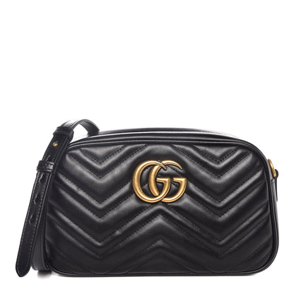 Gucci Calfskin Matelasse Small GG Marmont Chain Shoulder Bag Black 1 of 8