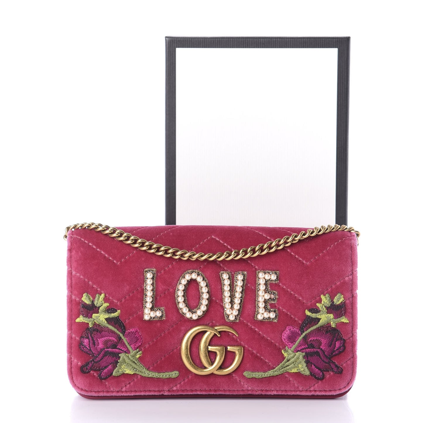 Velvet Matelasse Love Embroidered GG Marmont Mini Bag Light Raspberry Rose