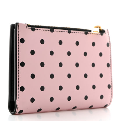 Saint Laurent Calfskin Polka Dot Monogram Bi Fold Zipped Wallet Pink Black 3 of 7