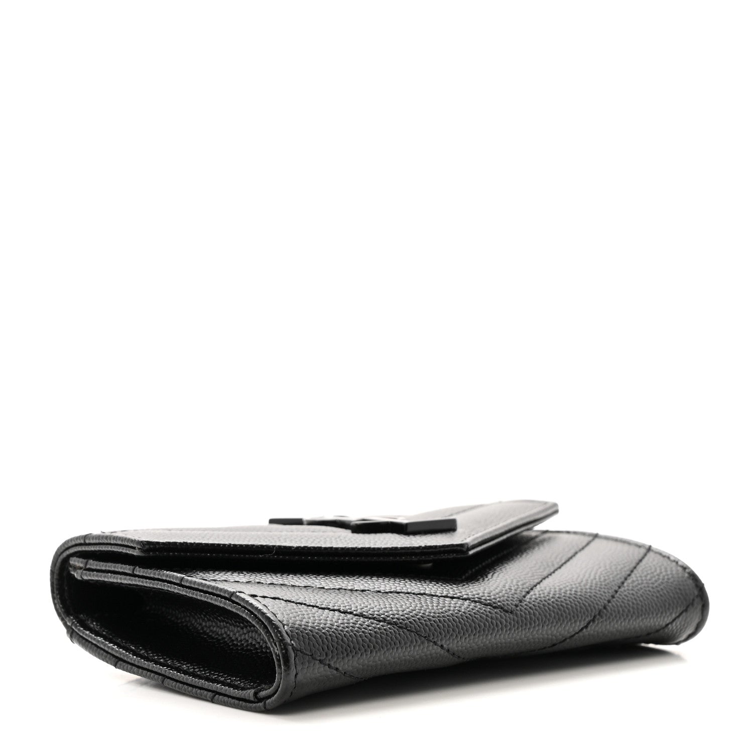 Saint Laurent Grain De Poudre Matelasse Chevron Small Monochrome Monogram Envelope Wallet Black 4 of 8