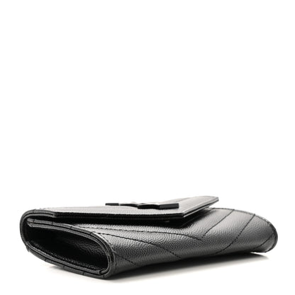Saint Laurent Grain De Poudre Matelasse Chevron Small Monochrome Monogram Envelope Wallet Black 4 of 8
