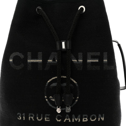 Chanel Striped Canvas Deauville Drawstring Backpack Black 15 of 19