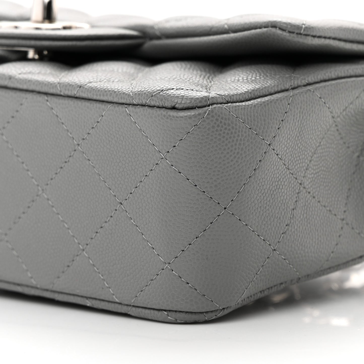 Caviar Quilted Mini Rectangular Flap Grey