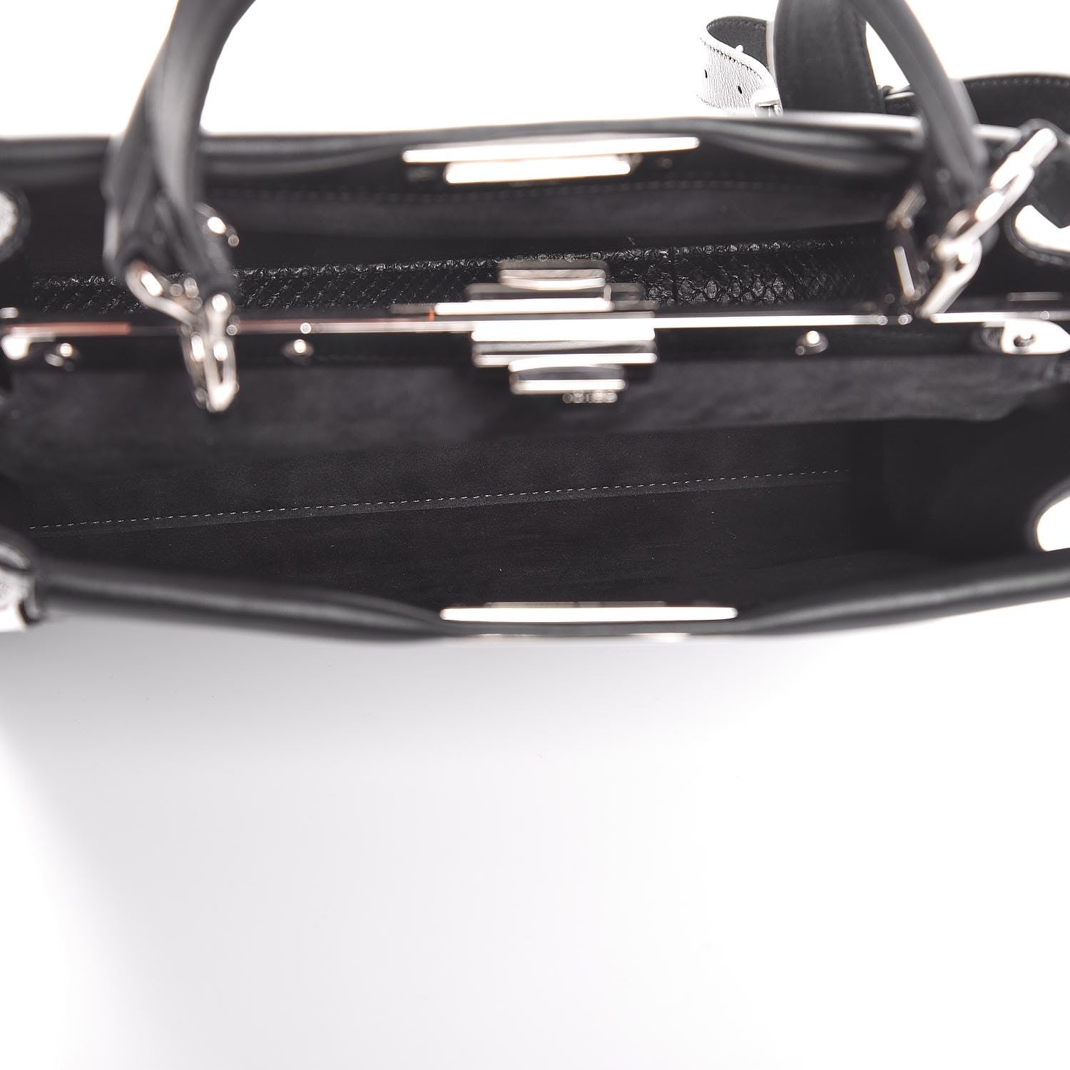 Fendi Vitello Seta Python Crocodile Monster Eyes Medium Peekaboo Iconic Satchel Black Girasole 7 of 9