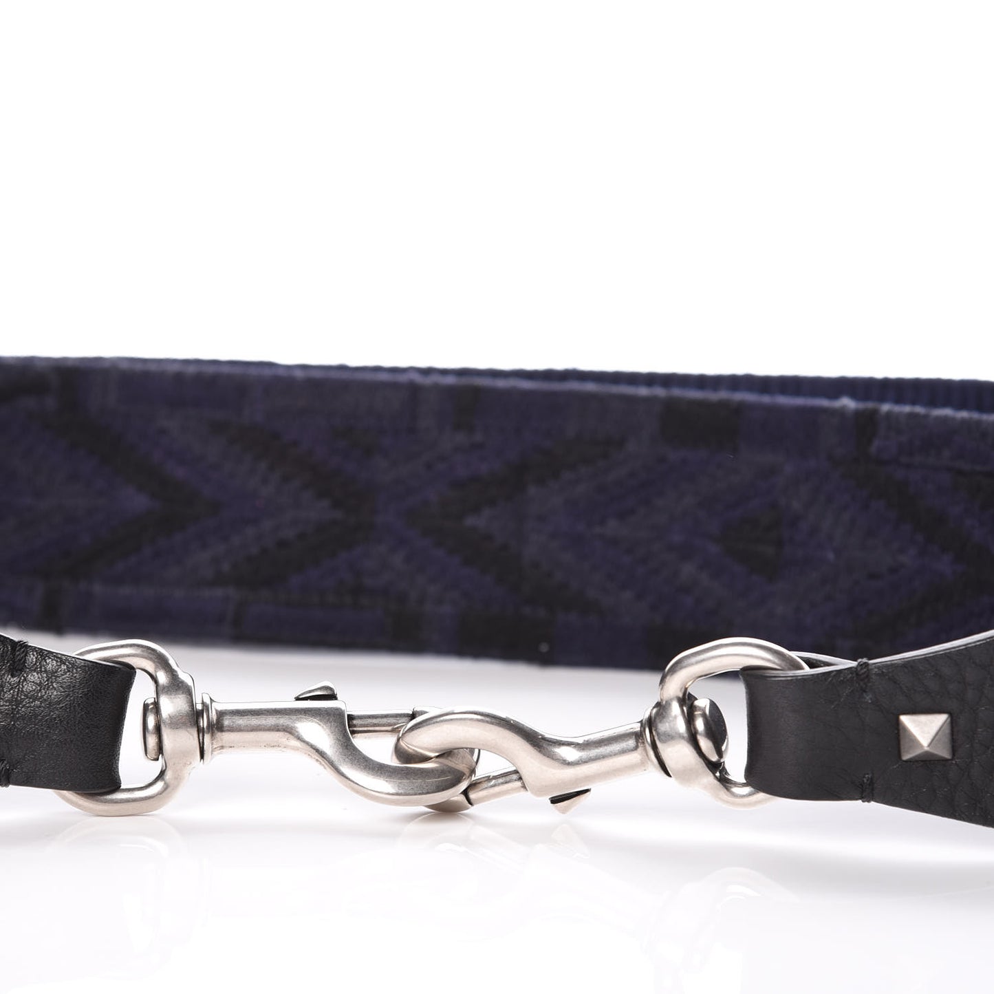 Canvas Geometric Embroidered Rockstud Guitar Strap Black Blue