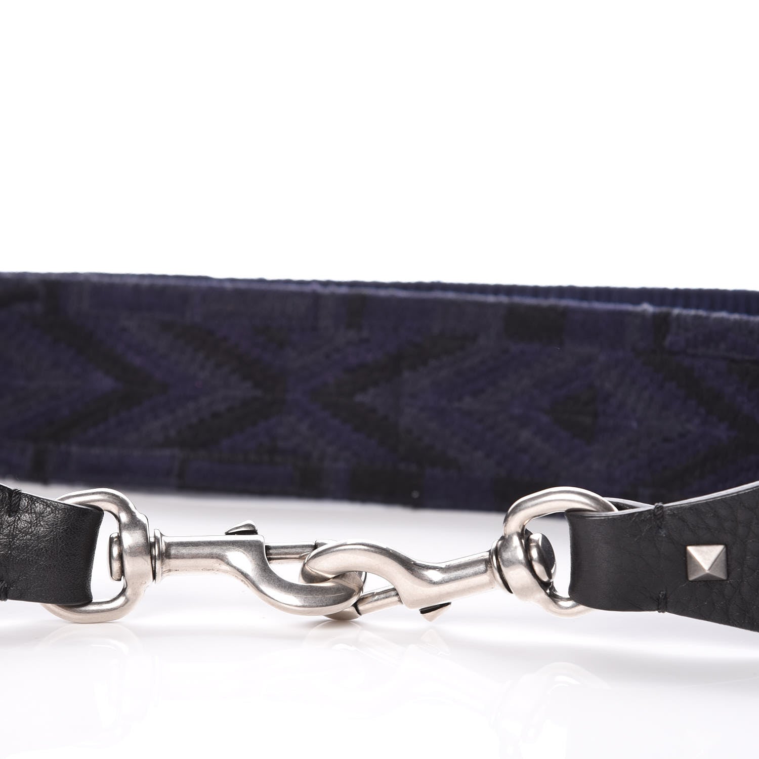 Valentino Garavani Canvas Geometric Embroidered Rockstud Guitar Strap Black Blue 3 of 3