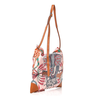 Hermes Silk La Marche Du Zambeze SilkyCity 33 PM Bag Rose Pale Rouge Vert 2 of 10