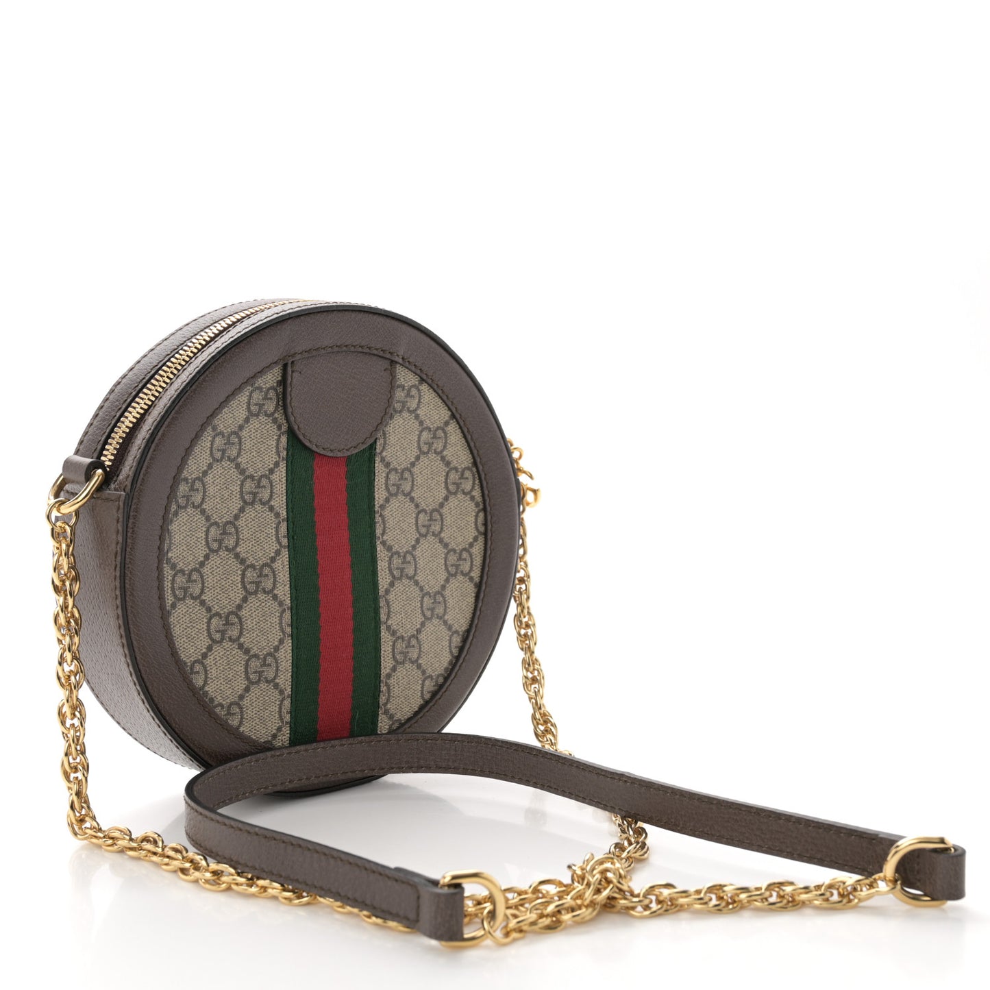 GG Supreme Monogram Web Mini Ophidia Round Shoulder Bag Brown